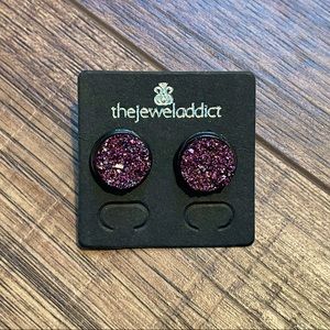 Druzy Stud Earrings Set Magenta Glitter with Backing. Handmade. NWT